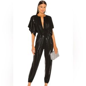 Norma Kamali Rectangle Jog Jumpsuit in Black Foil